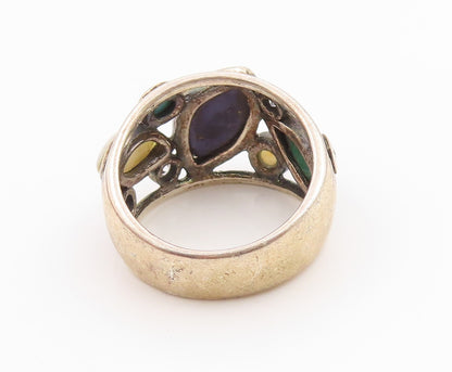 925 Sterling Silver Vintage Ring Classic Multi Gemstone Band  Sz 7.5  RG36063