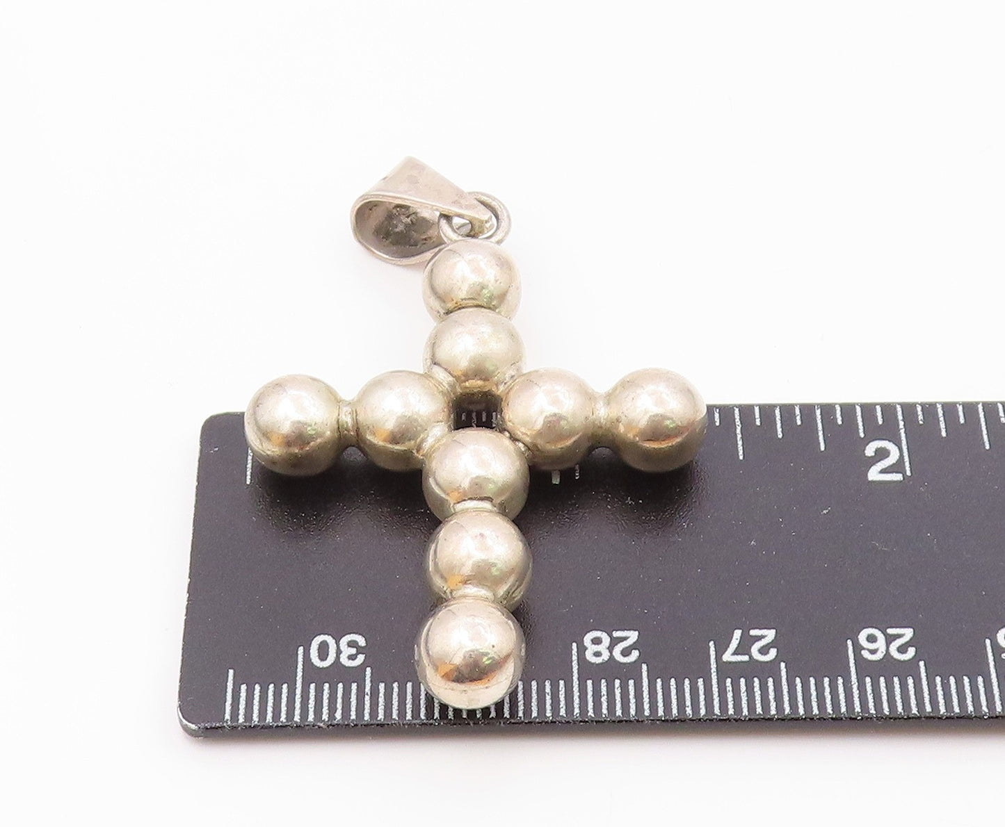 MEXICO 925 Sterling Silver  Vintage Bubble Religious Cross Pendant  PT15789