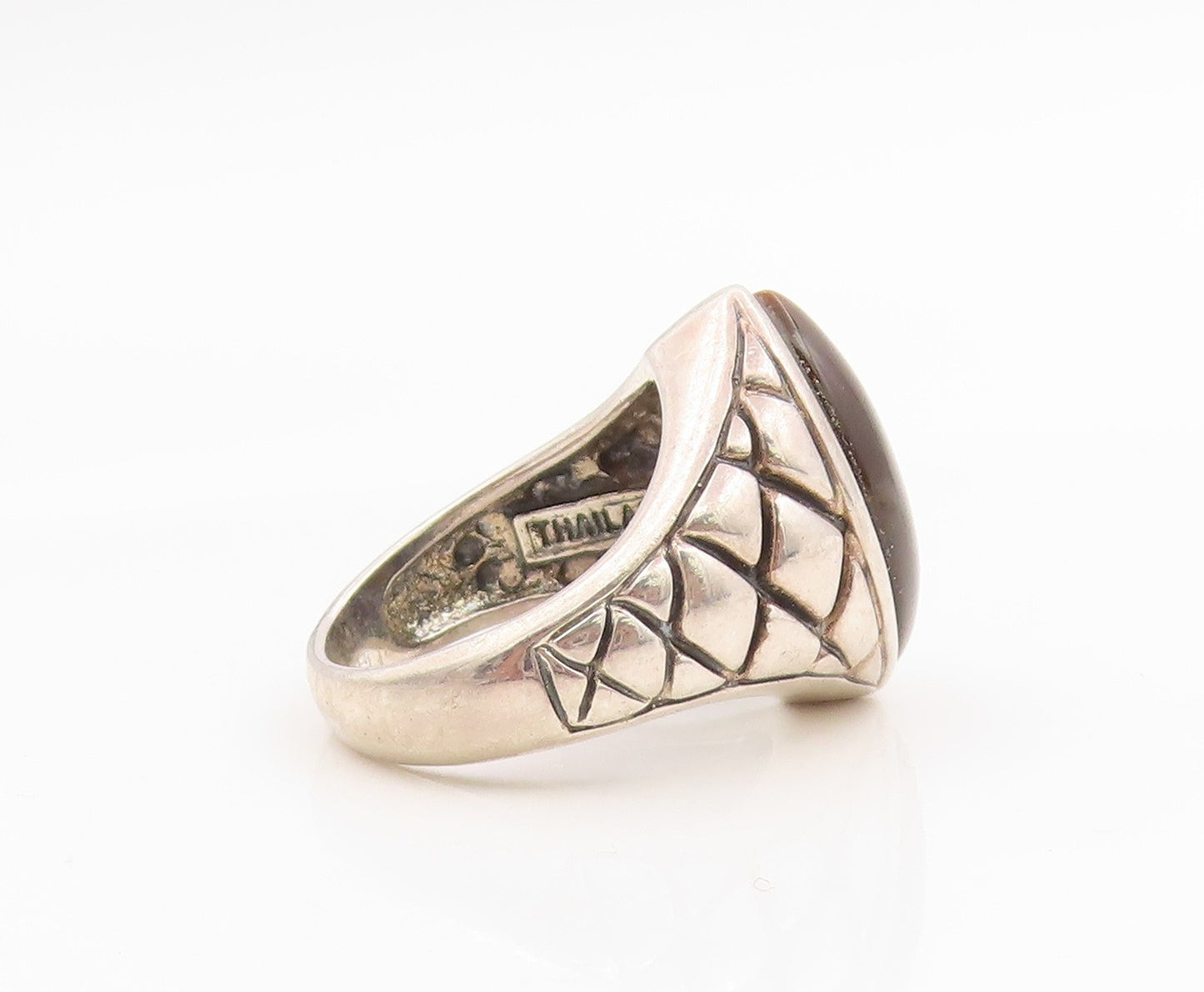 925 Sterling Silver Vintage Ring Marquise Shape Tiger's Eye Band  Sz 6  RG35923