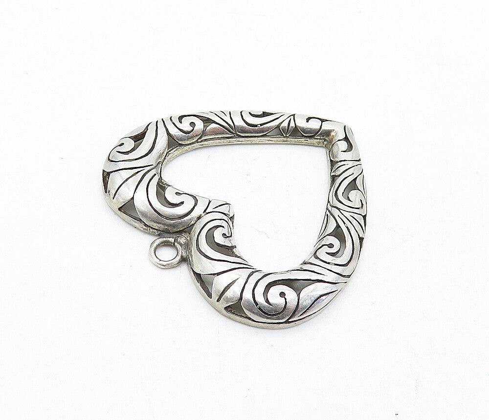 925 Sterling Silver  Vintage  Swirl Pattern Open Love Heart Pendant  PT4781