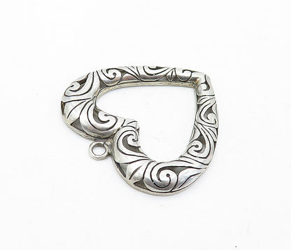 925 Sterling Silver  Vintage  Swirl Pattern Open Love Heart Pendant  PT4781