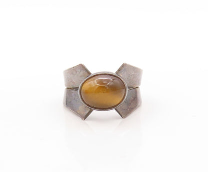 925 Sterling Silver Vintage Ring ISRAEL Dark Tone Tigers Eye  Sz 6.5  RG31055