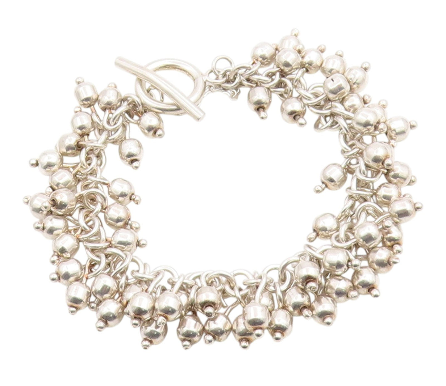 925 Sterling Silver Vintage Bracelet Modernist Solid Bead Cluster Chain  BT12056