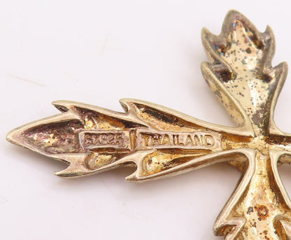 925 Sterling Silver Vintage Pendant Gold Plated Leaf Design Holy Cross  PT25893