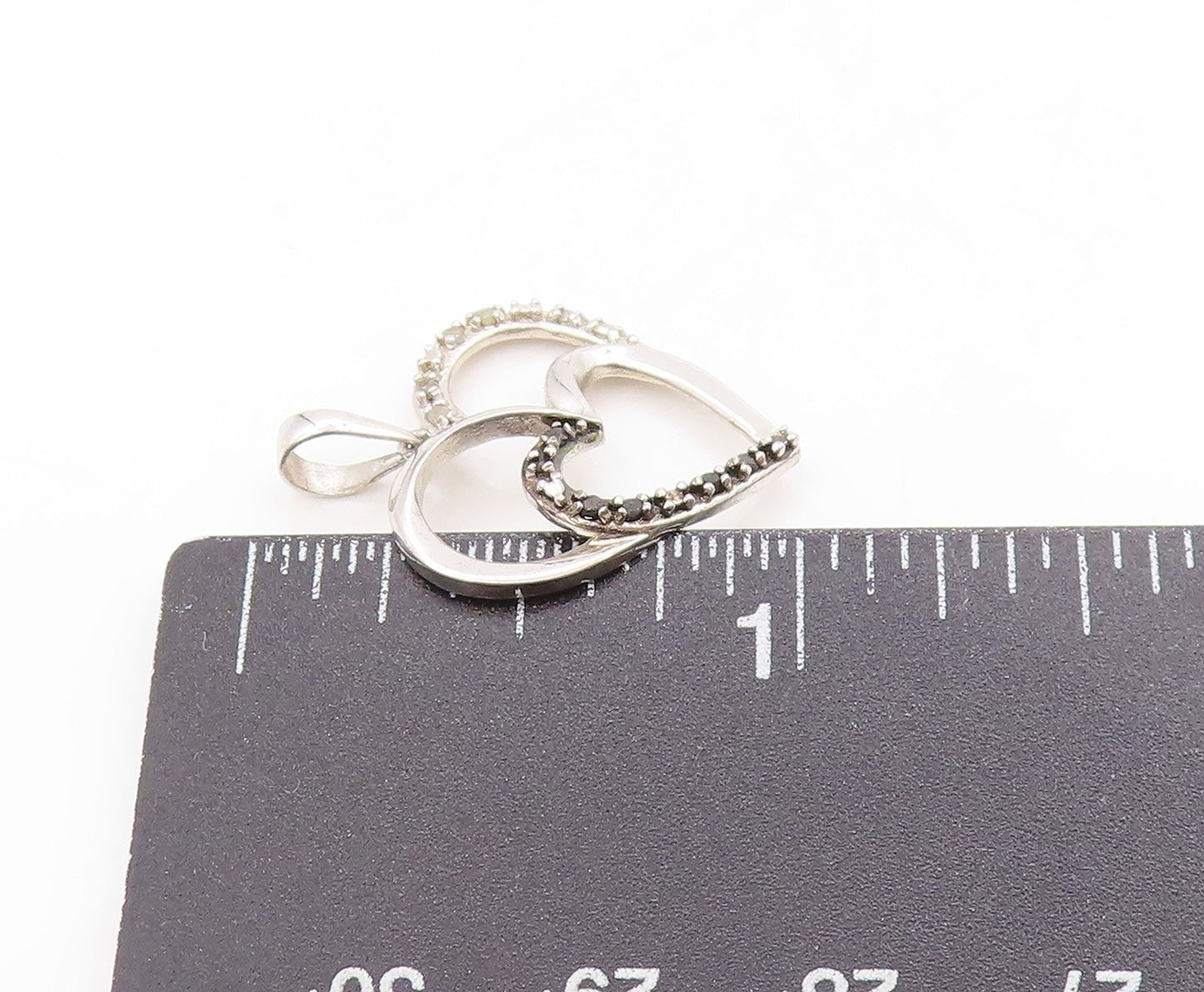 925 Sterling Silver Vintage Pendant Genuine Diamonds Love Heart Charm  PT25039