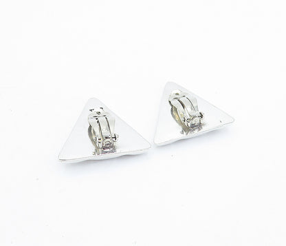 MEXICO 925 Silver  Vintage Shiny Fluted Triangle Non Pierce Earrings  EG2868