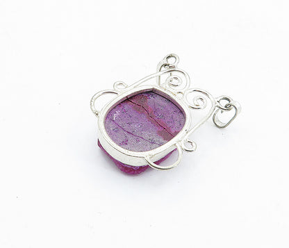 925 Sterling Silver  Vintage Druzy Magenta Agate Swirl Drop Pendant  PT3953