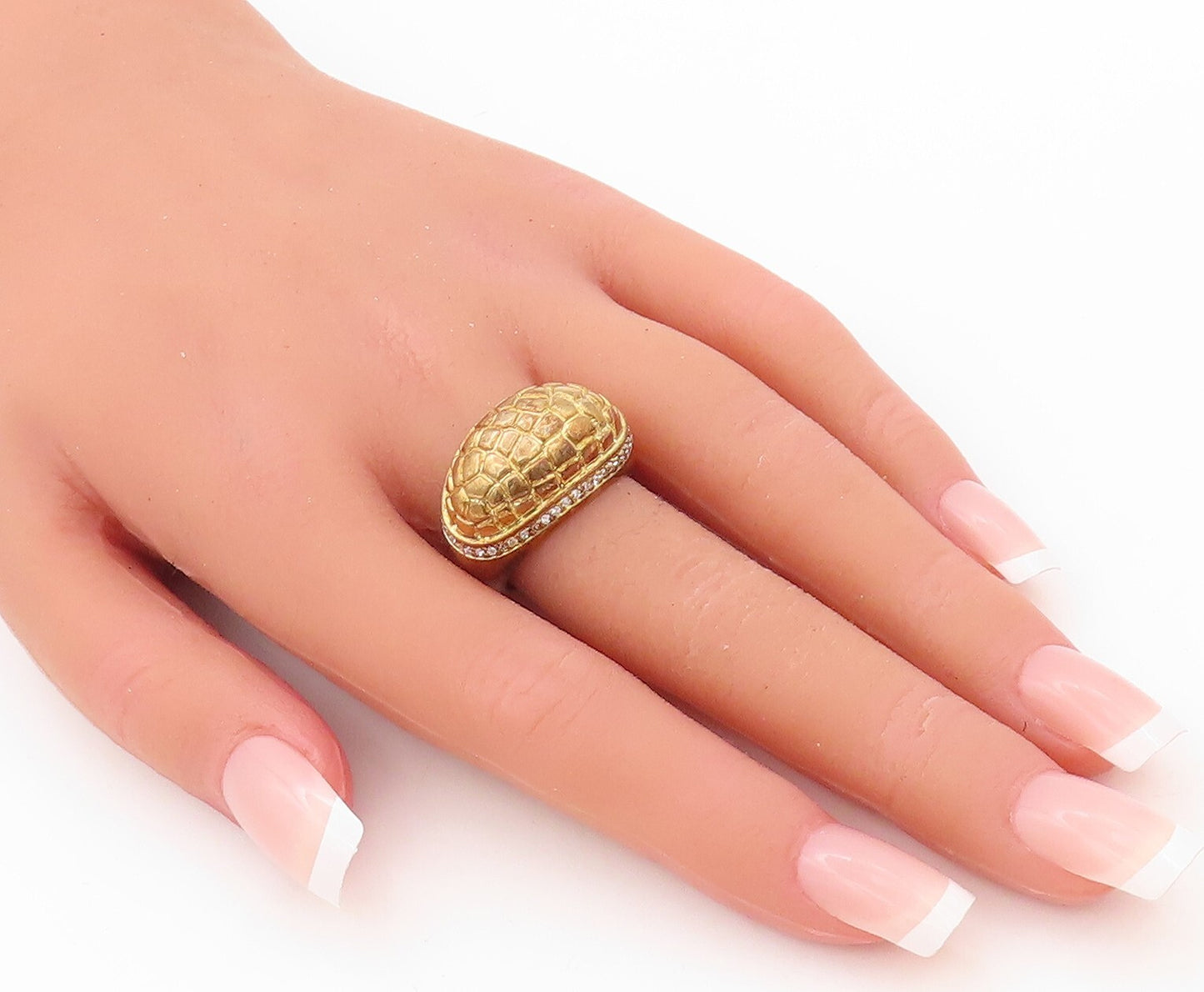 925 Sterling Silver Vintage Ring Gold Plated Snake Skin CZ Band Sz 7 RG30316
