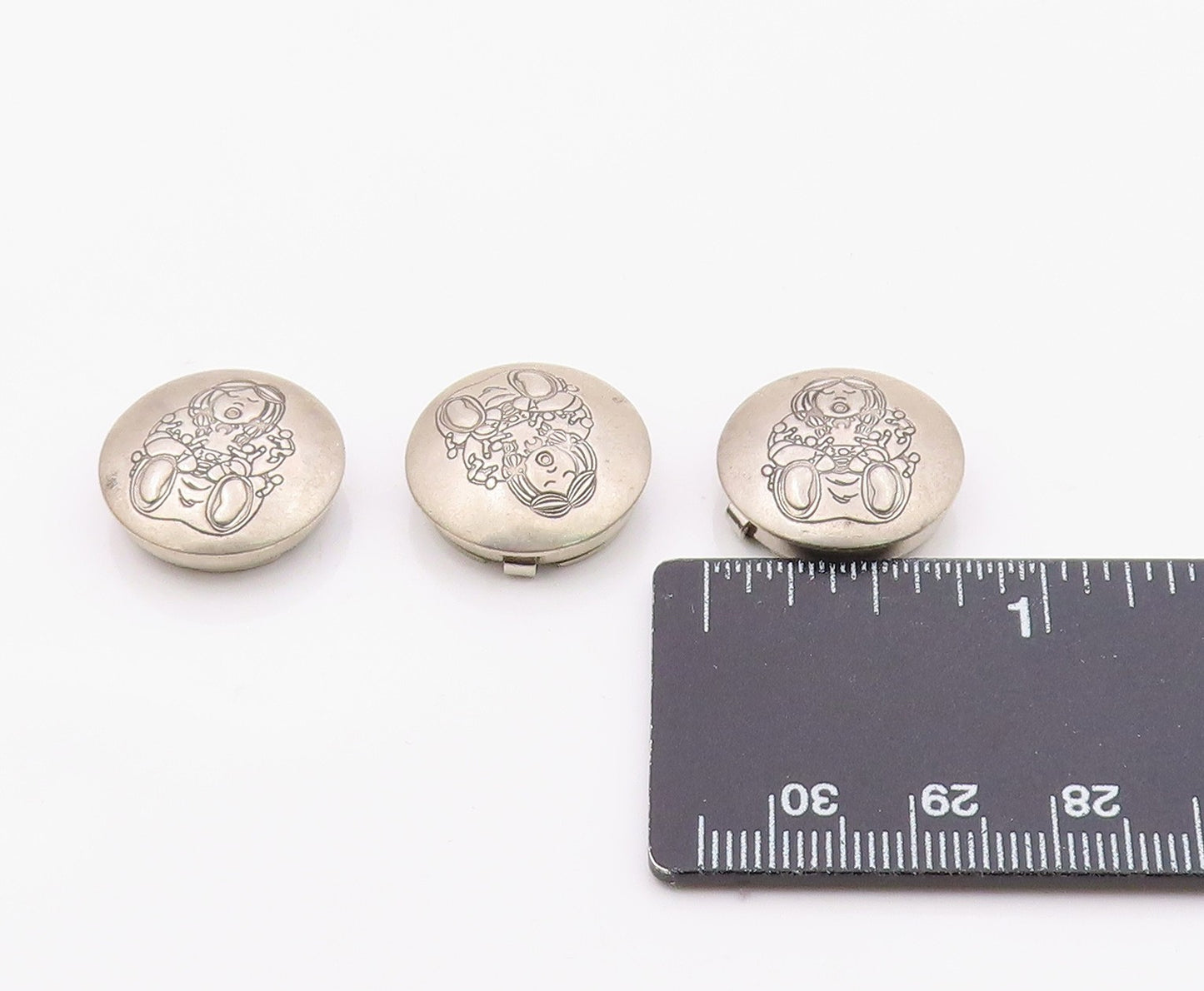 925 Sterling Silver  Vintage Girl With Dolls 3 Pcs Button Covers  TR2900