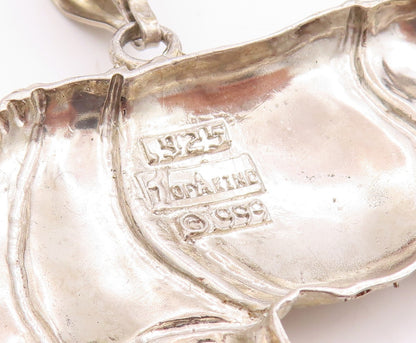 925 Sterling Silver Vintage Pendant Large One Horn Rhinoceros Carved  PT24639