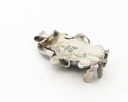 MEXICO 925 Sterling Silver  Vintage Face Carved Jasper Brooch Pin  BP4097