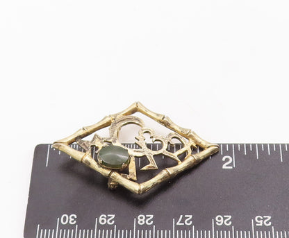 925 Sterling Silver Vintage Brooch Pin WELLS Swirly Carved Gemstone  BP10902