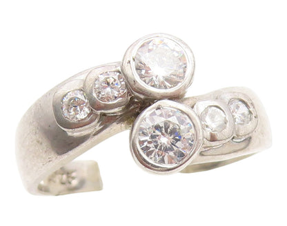 925 Sterling Silver Vintage Ring Round CZ Elegant Bypass Band  Sz 7.5  RG35079