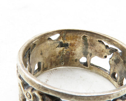 925 Sterling Silver  Vintage Dark Tone Elephants Open Band Ring Sz 6  RG12646
