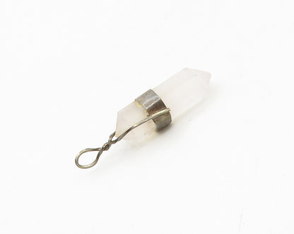925 Sterling Silver  Vintage Quartz Wand Dark Tone Twist Bail Pendant  PT13905