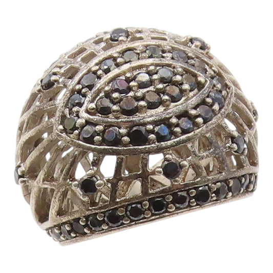 925 Sterling Silver Vintage Ring Classic Sapphire Openwork Band  Sz 8  RG36391