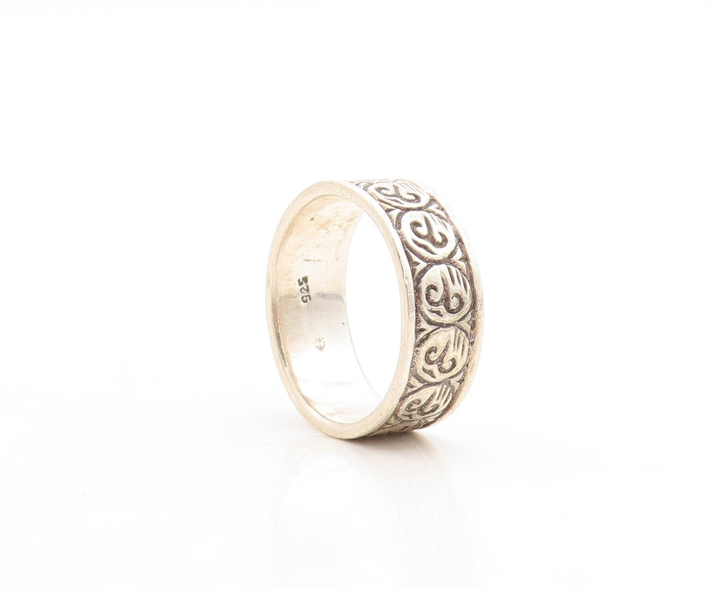 925 Sterling Silver Vintage Ring Swirly Repeated Design Carved  Sz 7  RG31396