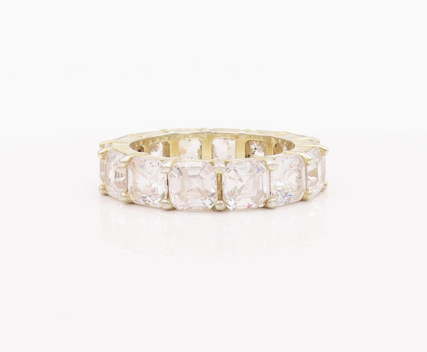 925 Sterling Silver Vintage Ring Gold Plated Square Cut CZ 360 Band Sz 8 RG28422