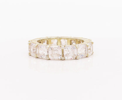 925 Sterling Silver Vintage Ring Gold Plated Square Cut CZ 360 Band Sz 8 RG28422