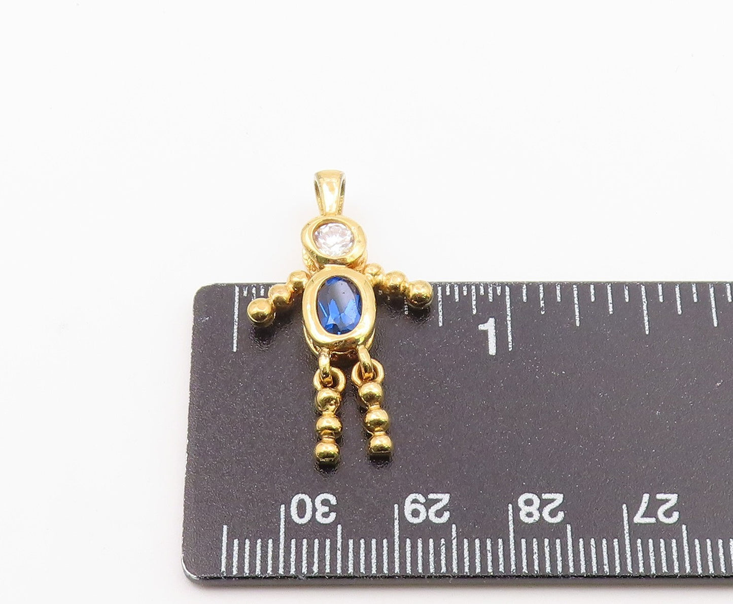 925 Silver  Vintage Sapphire & Cubic Zirconia Figure Dangle Pendant  PT21508