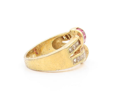 925 Sterling Silver Vintage Ring Gold Plated Pink & White CZ Inlay Sz 10 RG31861