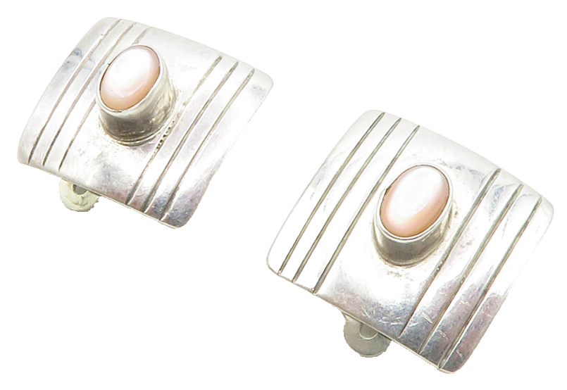 FRANK RAMONE NAVAJO 925 Silver  Vintage Mother Of Pearl Drop Earrings  EG7062