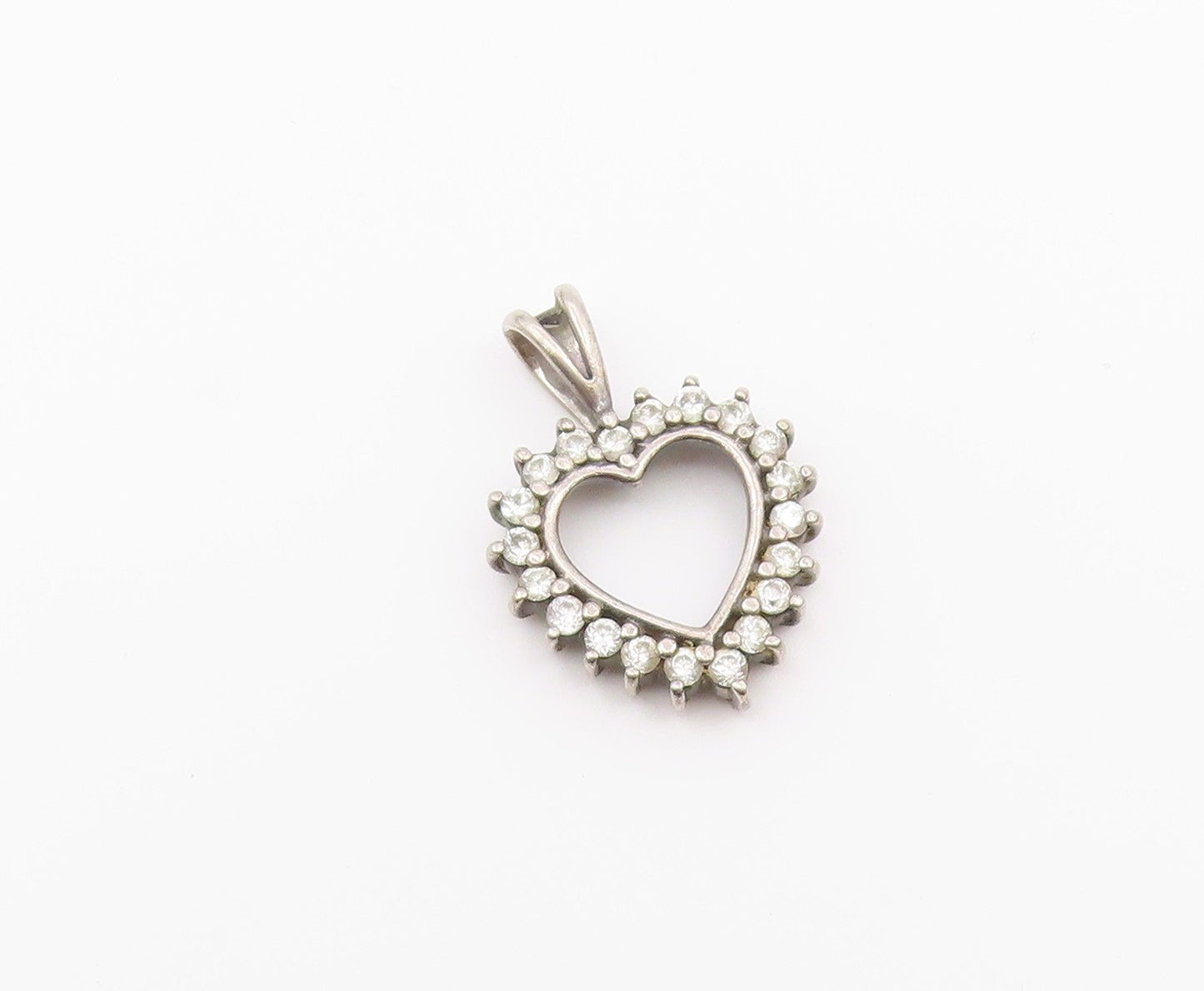 925 Sterling Silver  Vintage Shiny Topaz Open Love Heart Pendant  PT16944