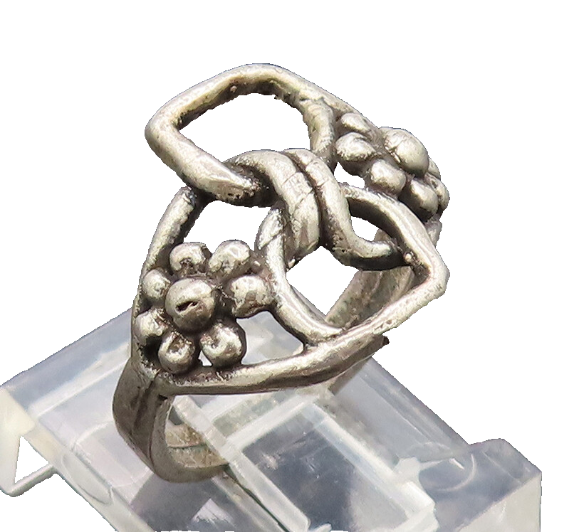 925 Sterling Silver  Vintage Stencil Cutout Flower Bow Ring Sz 4  RG27284