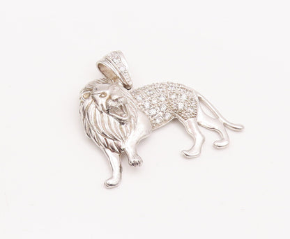 925 Sterling Silver Vintage Pendant Carved CZ Inlay Angry Roaring Lion  PT23086