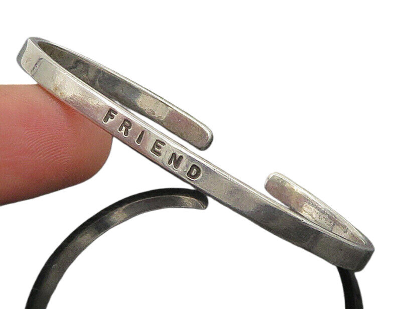 925 Sterling Silver  Vintage Minimalist Engraved Friend Cuff Bracelet  BT9414