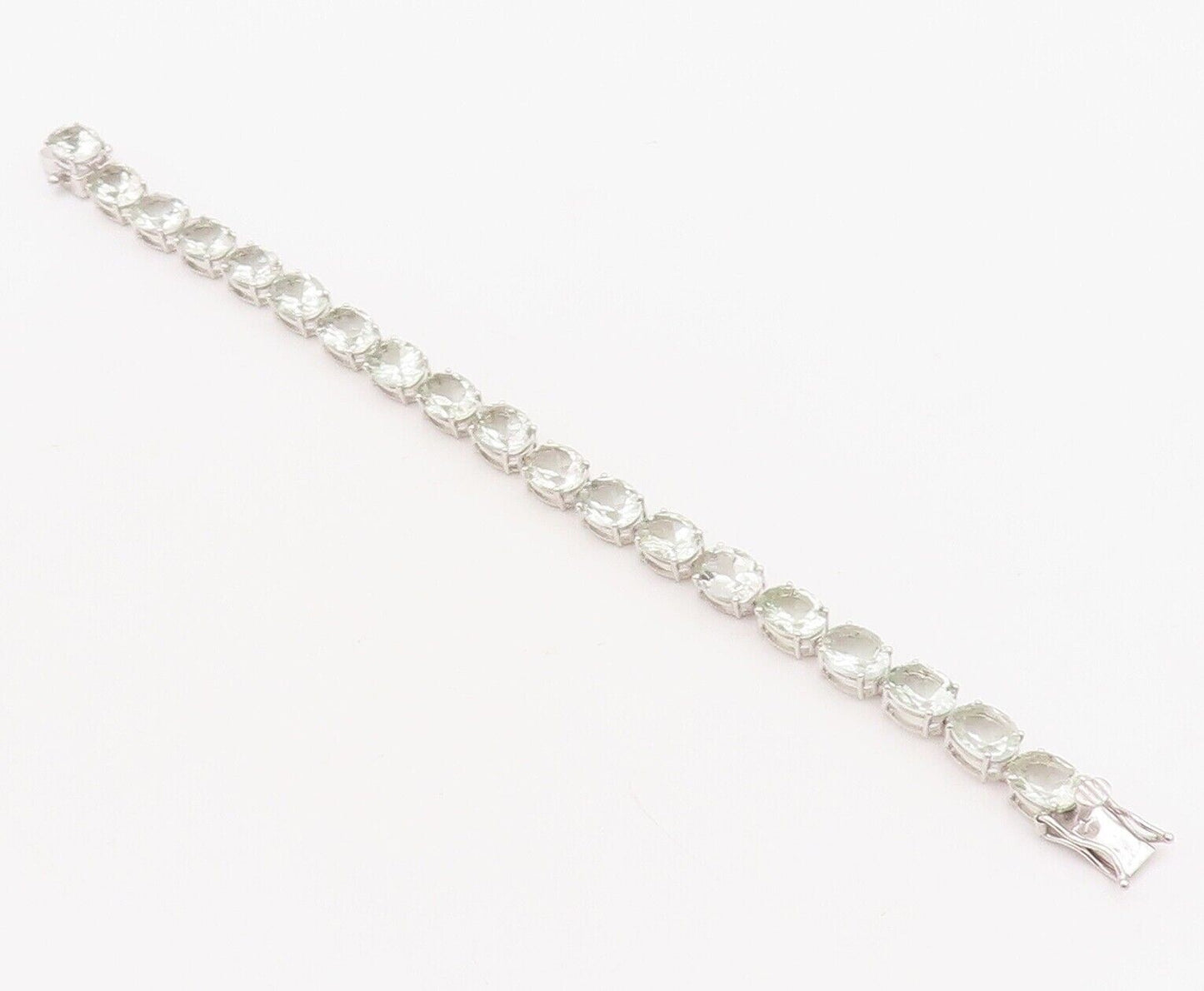 925 Sterling Silver Vintage Bracelet Oval Green Amethyst Tennis Bracelet BT10763