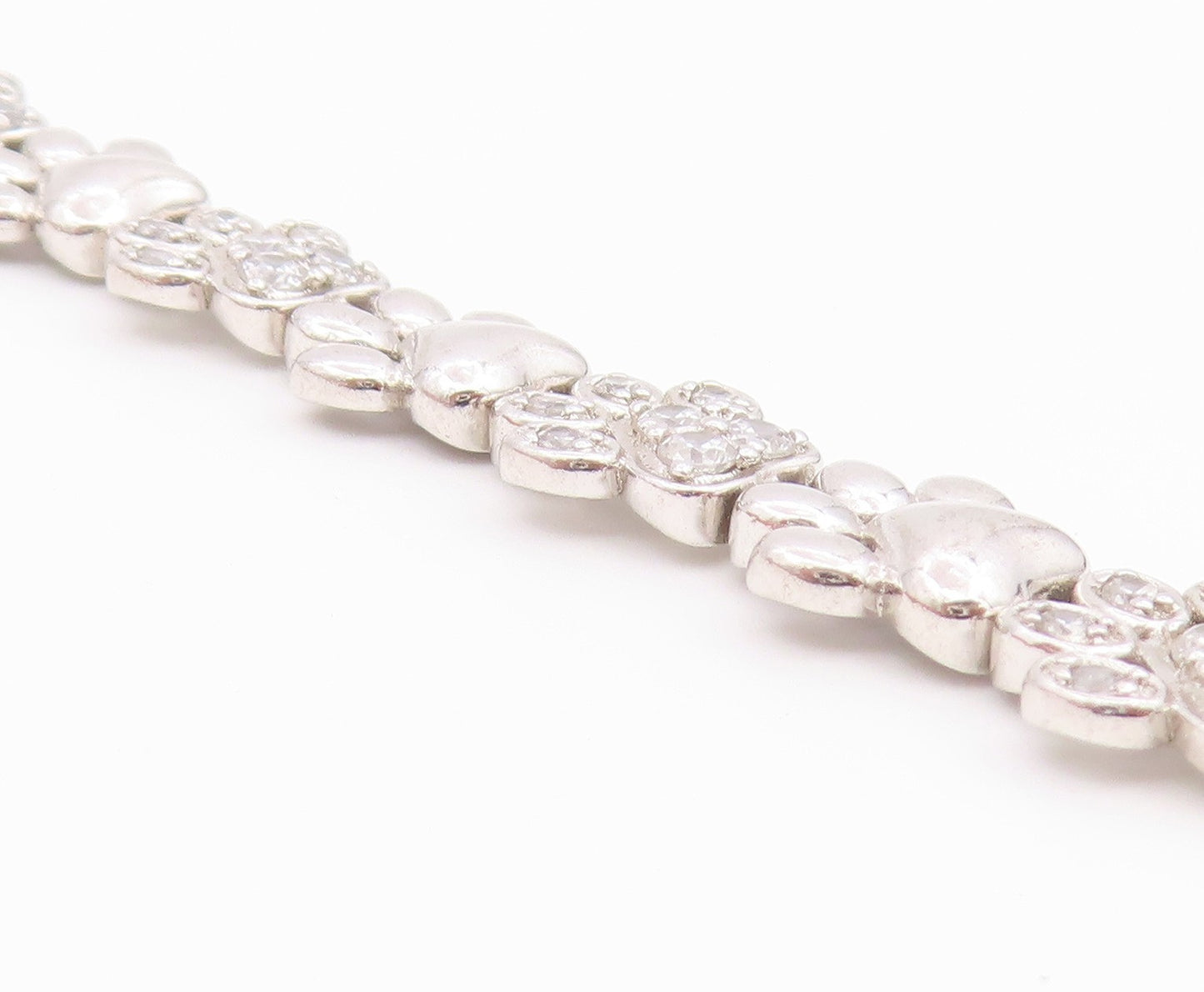 925 Sterling Silver Vintage Bracelet Topaz Paw Print & Heart Tennis Link BT12183