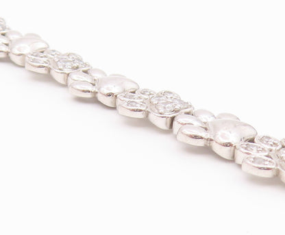 925 Sterling Silver Vintage Bracelet Topaz Paw Print & Heart Tennis Link BT12183