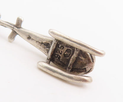 925 Sterling Silver Vintage Pendant Aviation Helicopter Chopper Charm  PT25231