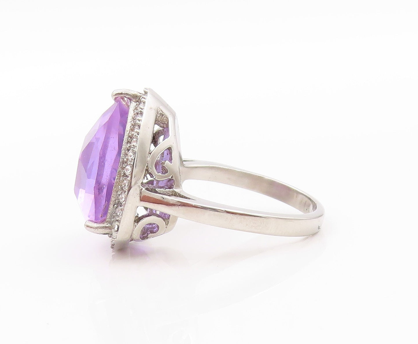 925 Sterling Silver Vintage Ring Triangle Tanzanite Halo CZ  Sz 8  RG32446