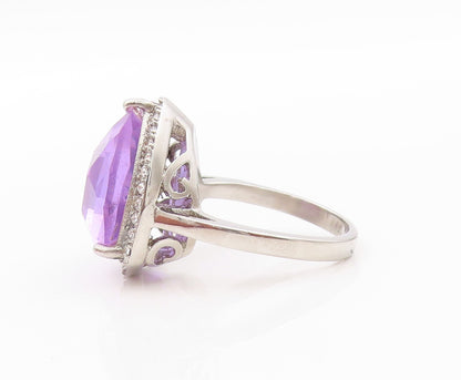 925 Sterling Silver Vintage Ring Triangle Tanzanite Halo CZ  Sz 8  RG32446