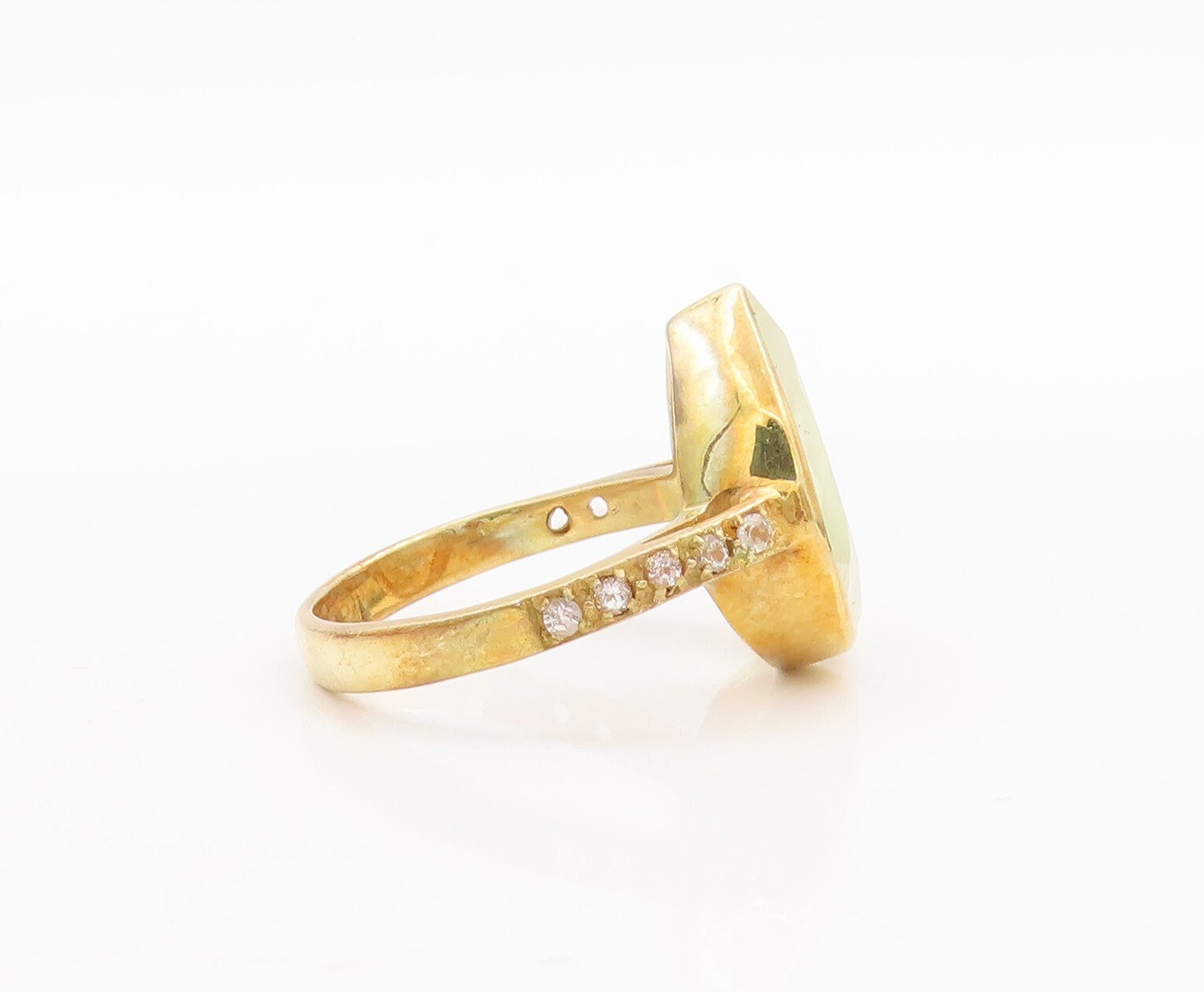 925 Sterling Silver Vintage Ring Gold Plated Drop Shape Gemstone  Sz 8  RG29486