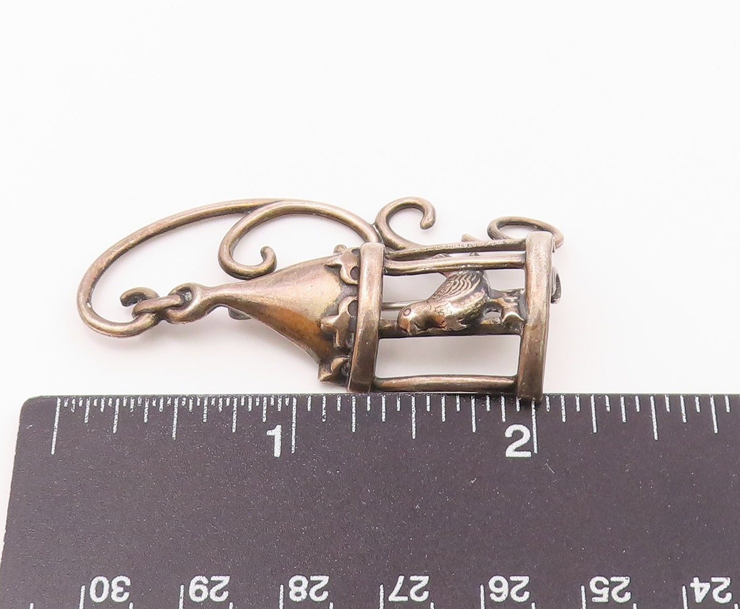 LANG 925 Sterling Silver  Vintage Shiny Swirl Bird Cage Brooch Pin  BP9142