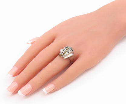 925 Sterling Silver Vintage Ring Two Tone Twisted Rope Openwork  Sz 7.5  RG36715