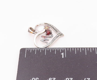 925 Sterling Silver  Vintage Genuine Diamond Mom Love Heart Pendant  PT17622