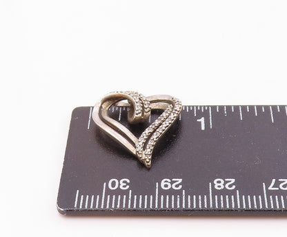 925 Sterling Silver  Vintage Genuine Diamonds Open Love Heart Pendant  PT17086