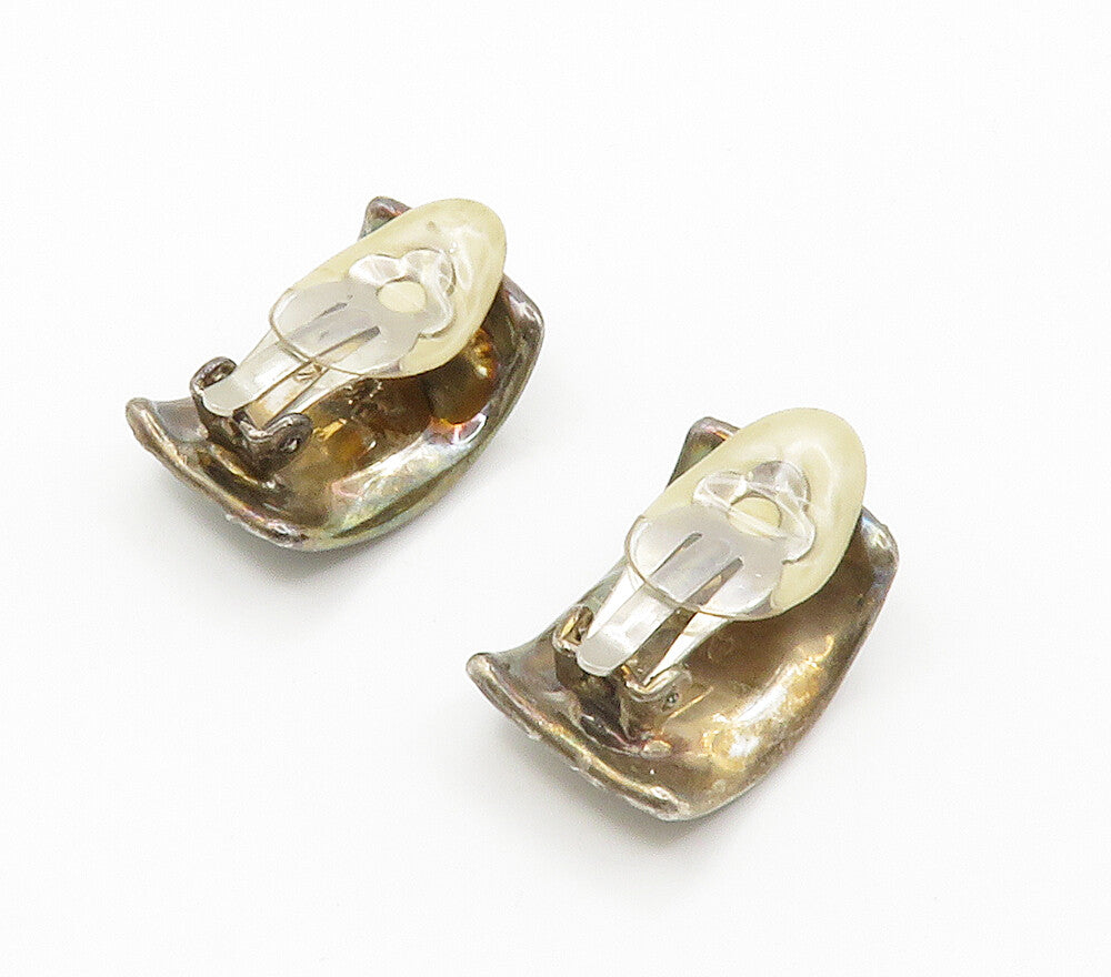 BAT AMI ISRAEL 925 Silver  Vintage Shiny Sculpted Non Pierce Earrings  EG7551