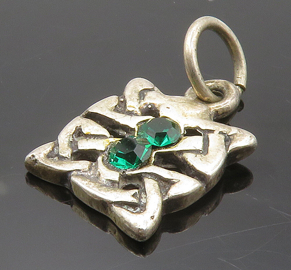 925 Sterling Silver  Vintage Petite Green Topaz Celtic Knot Pendant  PT11853