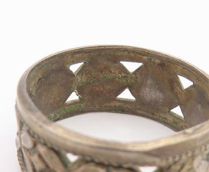 925 Sterling Silver Vintage Ring Classic Openwork Floral Band  Sz 7  RG35586
