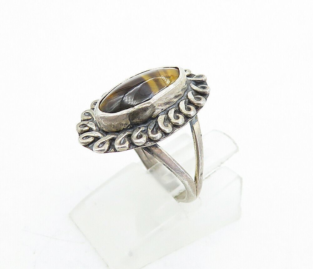 925 Silver Vintage Tiger's Eye Swirl Cocktail Ring Sz 5.5 RG5101