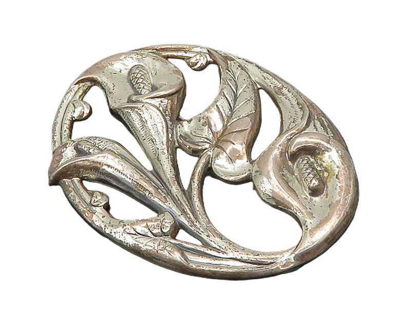 DANECRAFT 925 Silver  Vintage Shiny Floral Swirl Oval Brooch Pin  BP7771
