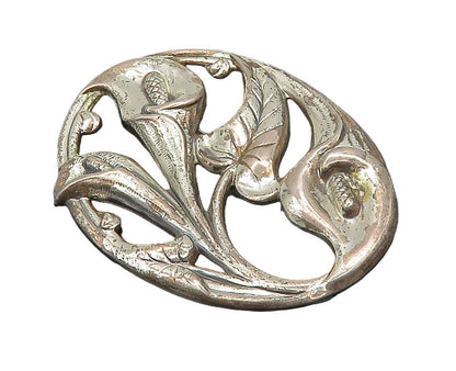 DANECRAFT 925 Silver  Vintage Shiny Floral Swirl Oval Brooch Pin  BP7771