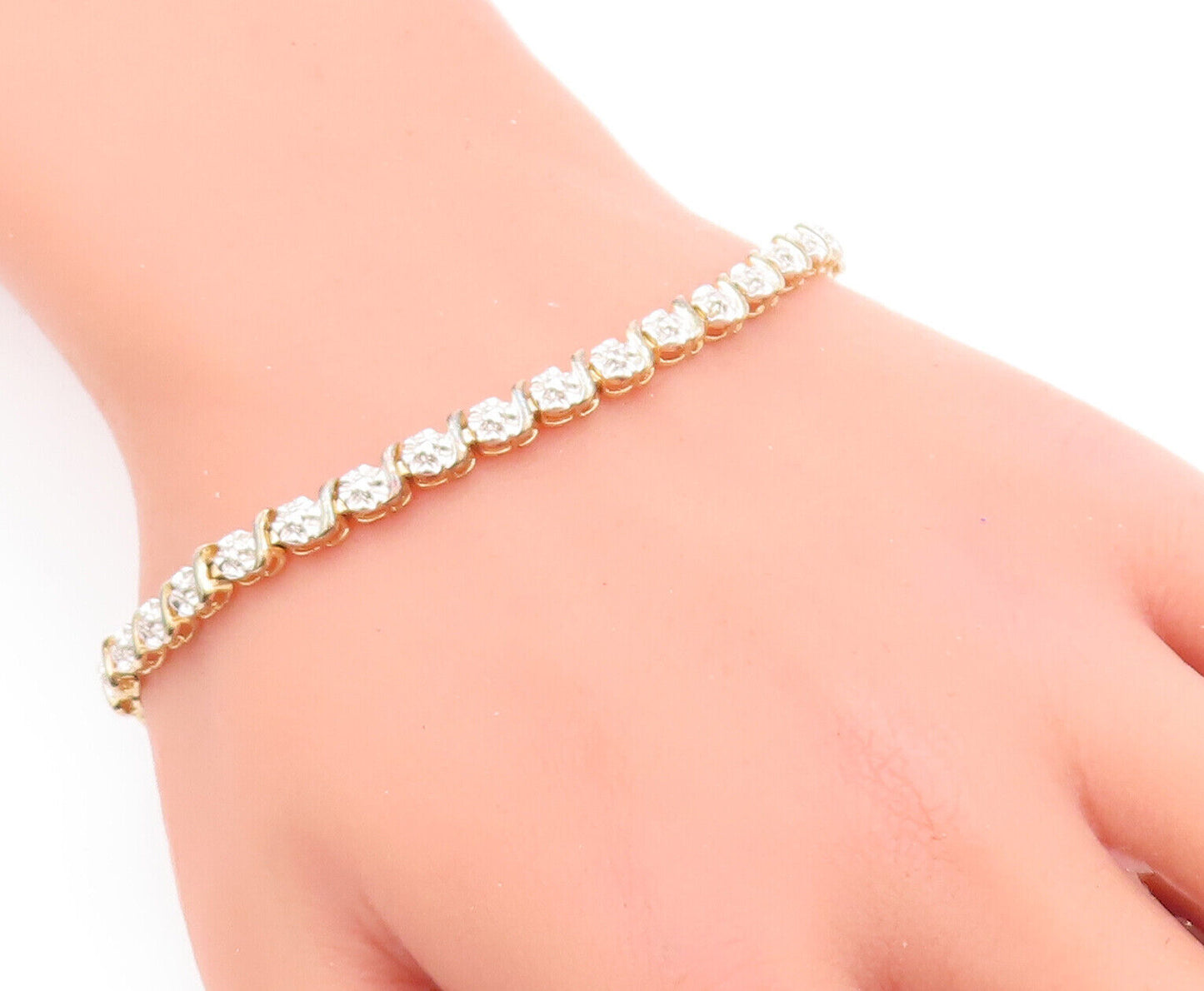 925 Sterling Silver Vintage Bracelet Floral Carved Dangling Snow Flake  BT10619