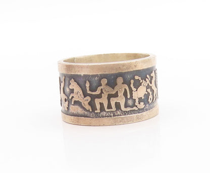 925 Sterling Silver Vintage Ring MEXICO Trible Life Carved  Sz 8.5 RG32721