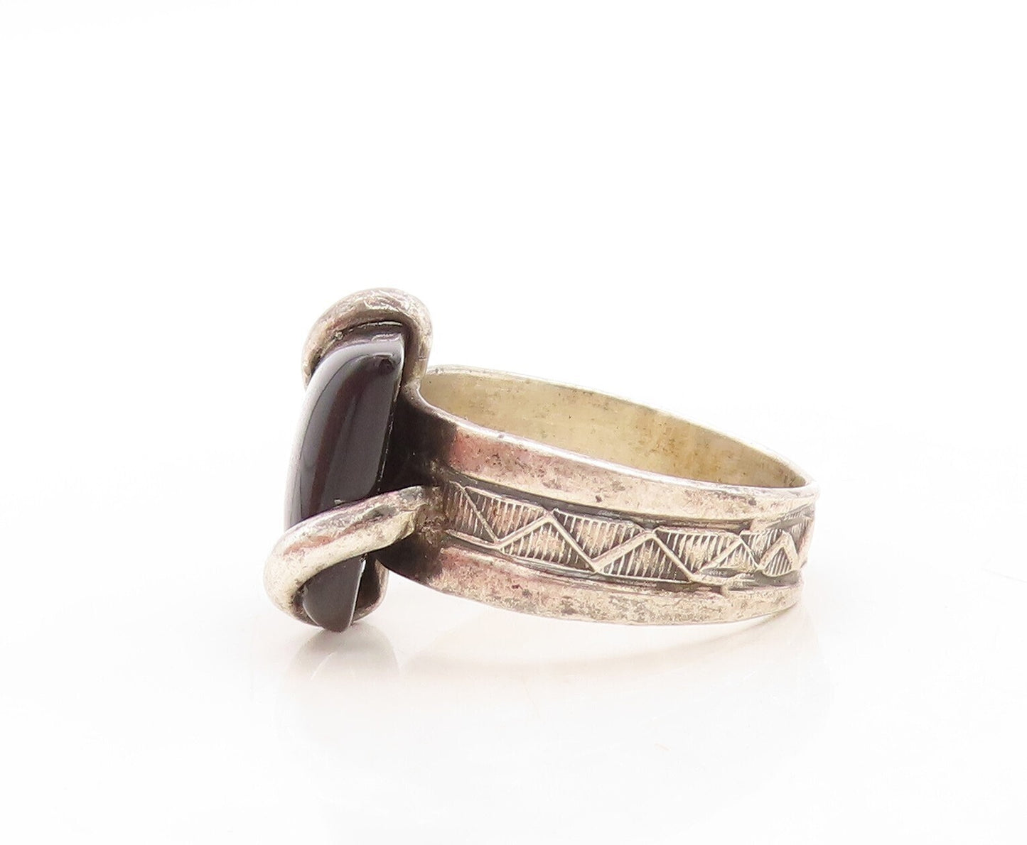 925 Sterling Silver Vintage Ring NAVAJO Designer Square Onyx  Sz 10  RG31465